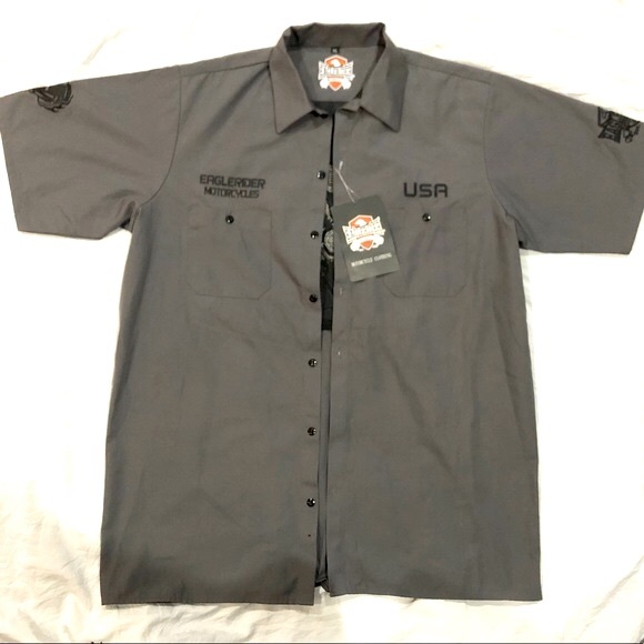 EAGLE RIDER motorcycle clothing men’s buttoned grey decaled shirt size XL NWT - Picture 4 of 14